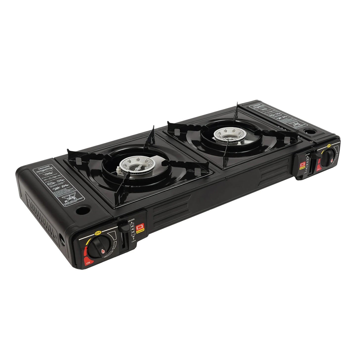 2-Burner Portable Camping Stove w/Baking Pan and Carrying Case