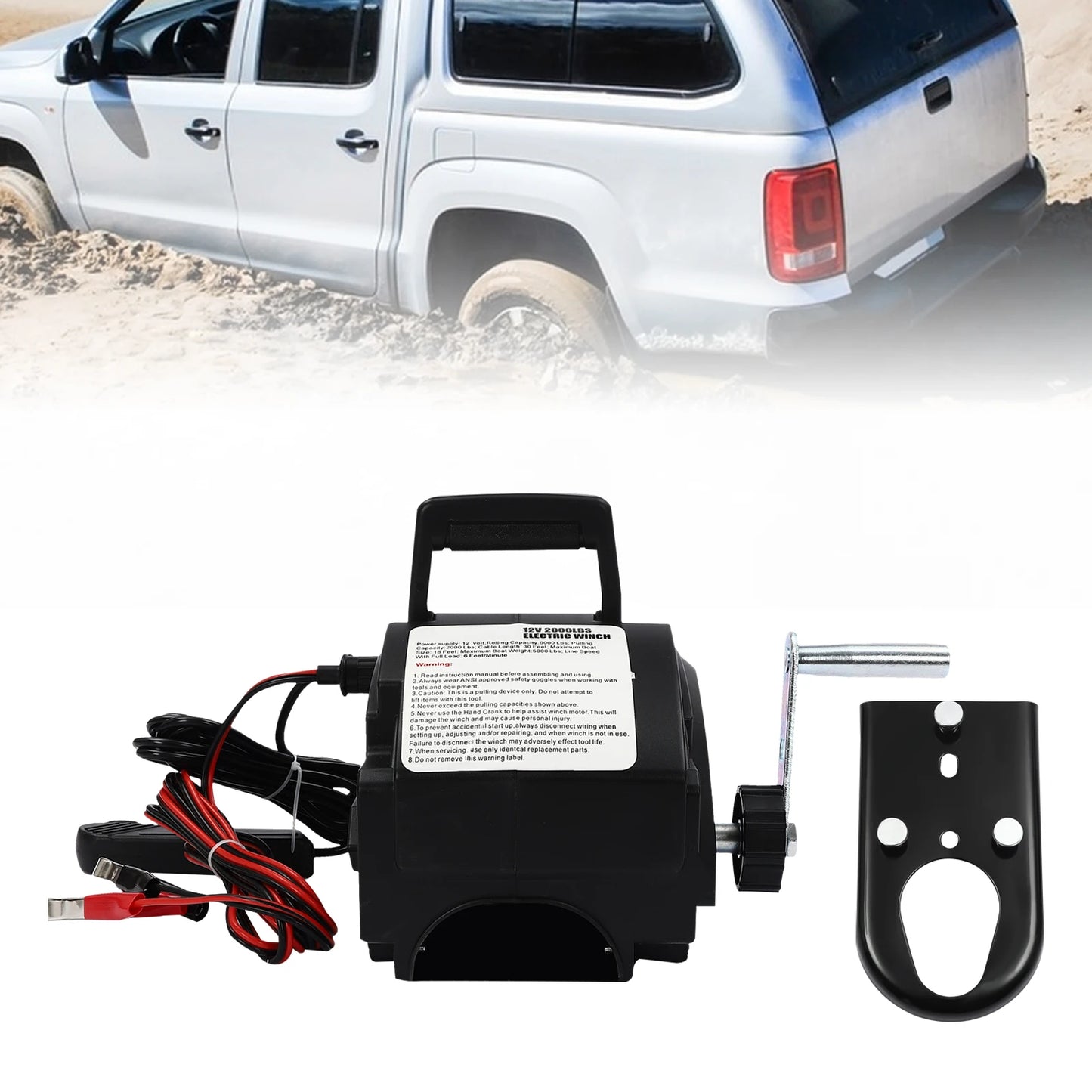 12V DC Electric Winch Powerful Electric Rope Winch Dual Control Modes Towing, With Boat Rope Pulley, Remote Control