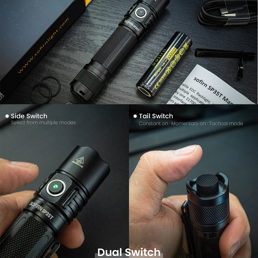 Tactical 21700 Flashlight Powerful LED Light USB C Rechargeable Torch