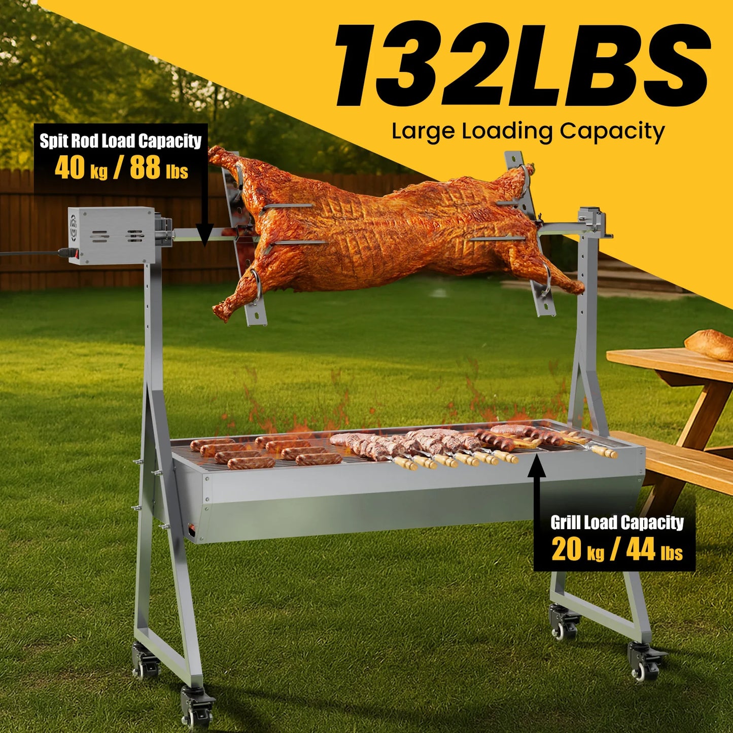 Outdoor Rotisserie Grill Roaster 41 Inch BBQ