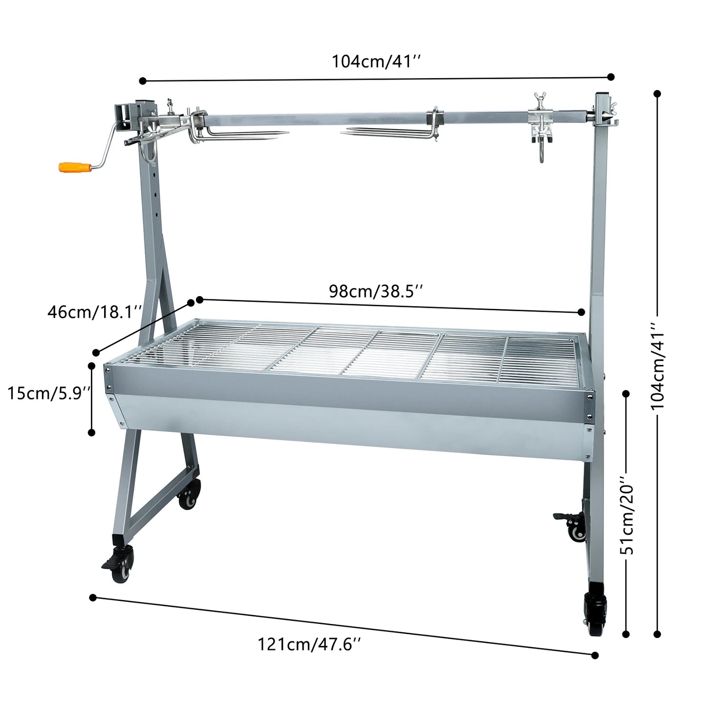 Outdoor Rotisserie Grill Roaster 41 Inch BBQ