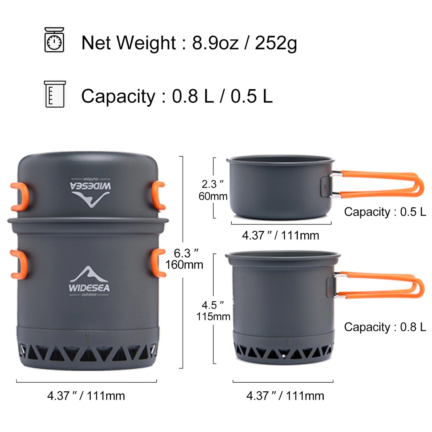 Camping 1.3L 2.3L Cookware, Outdoor Cooking Set
