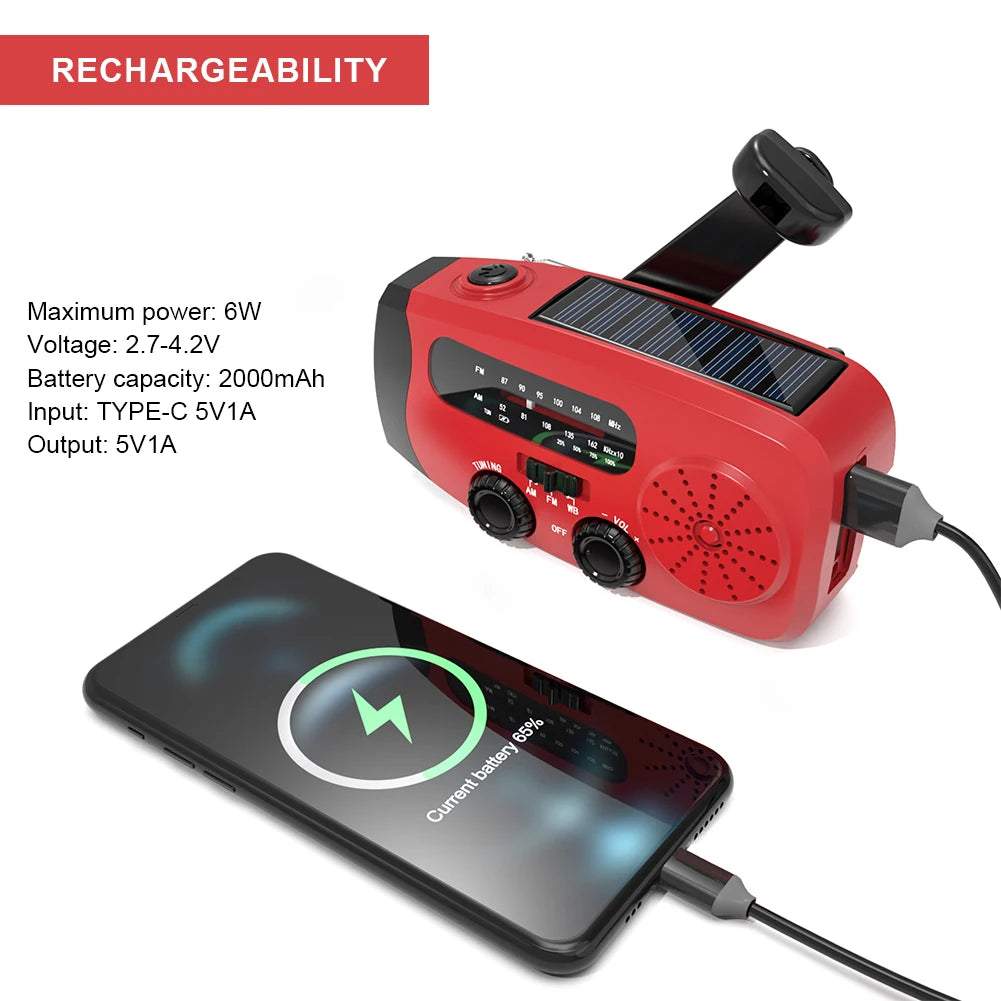 Portable Phone Charger with LED Lights Solar Hand Crank Radio