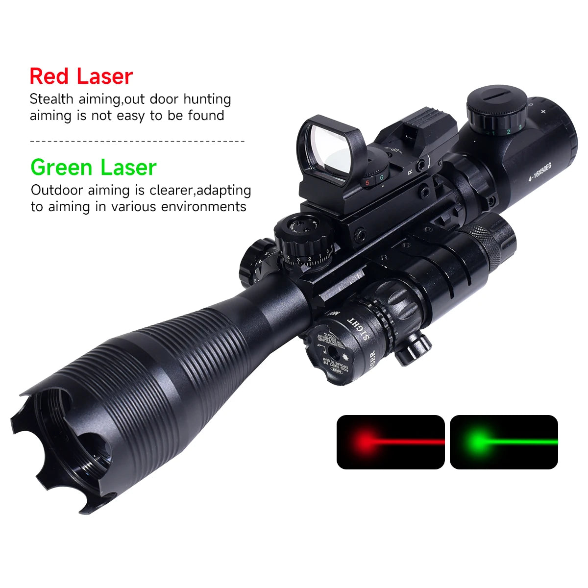 Hunting RifleScopes 4-16X50EG W/Red Dot Sight, Laser Pointer Flashlight Combo
