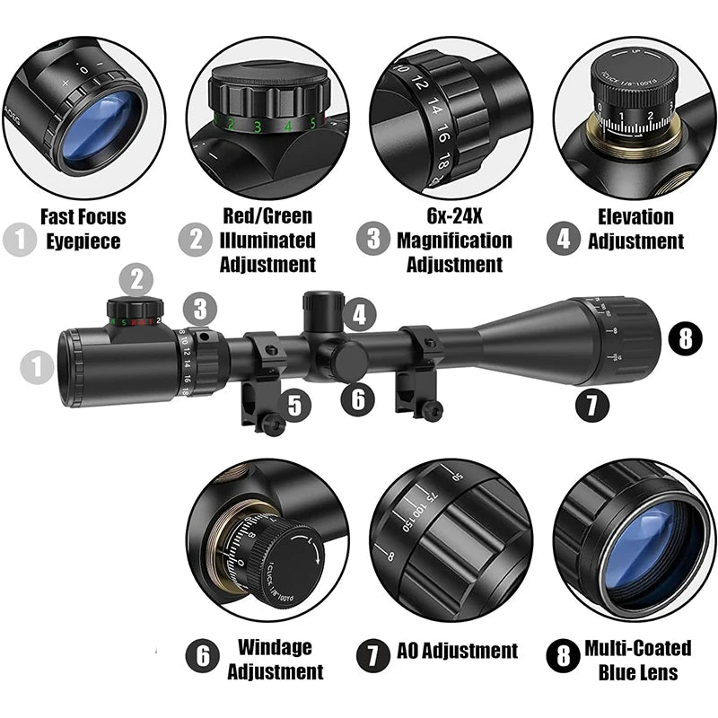 6-24x50 AO Rifle Hunting Long-Range Scope Illuminated Reticle