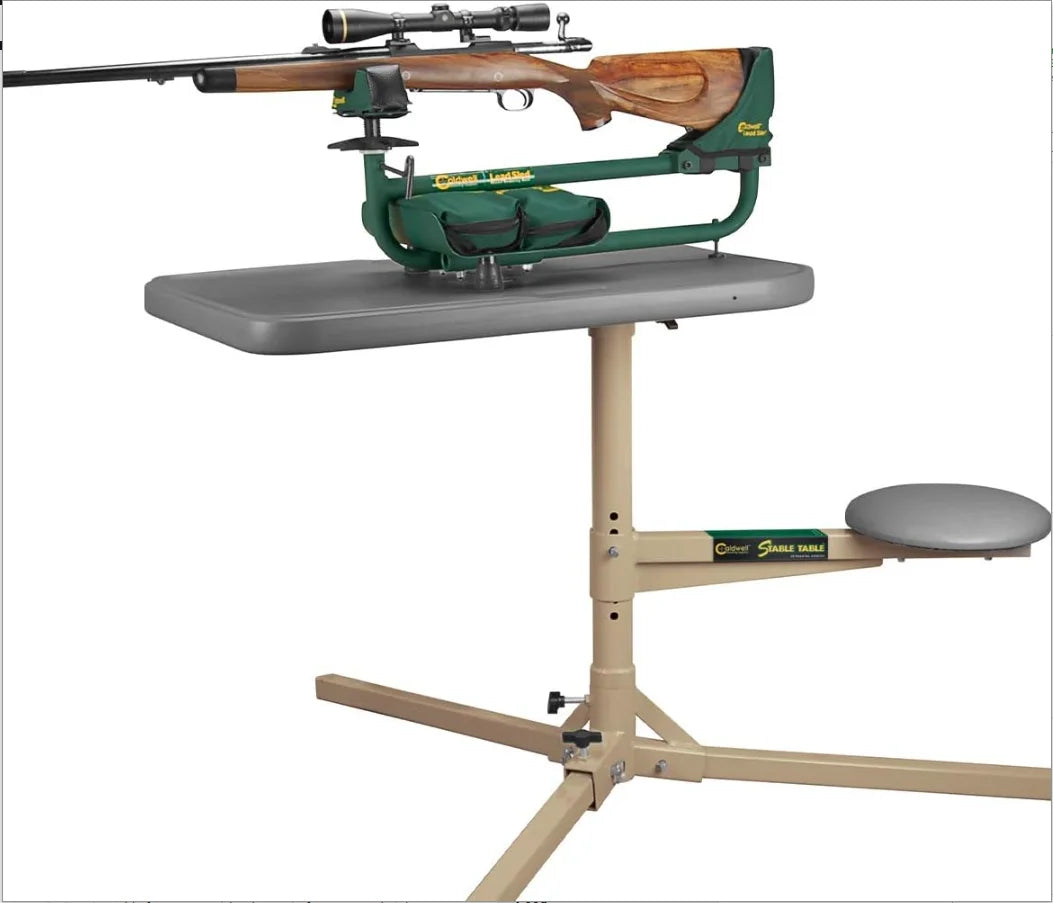 Caldwell Stable Table with Ambidextrous Design, Weatherproof Synthetic Top and Seat for Outdoor, Range,
