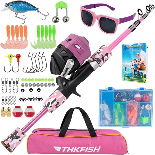 Telescopic Fishing Rod and Reel Combo Set with Lures Tackle Box Foldable Stool and Portable Bag
