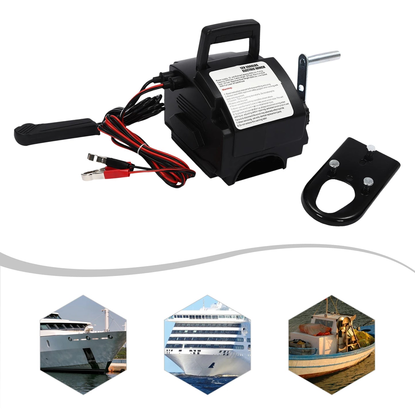 12V DC Electric Winch Powerful Electric Rope Winch Dual Control Modes Towing, With Boat Rope Pulley, Remote Control