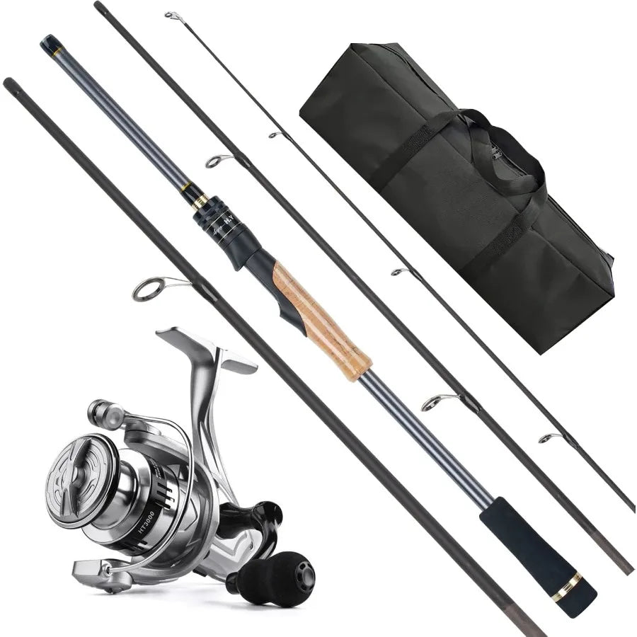 4Piece Carbon Fiber Spinning Rod and Reel Combo for Travel Fishing 7ft Lightweight with Carry Bag