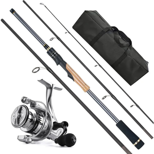 4Piece Carbon Fiber Spinning Rod and Reel Combo for Travel Fishing 7ft Lightweight with Carry Bag