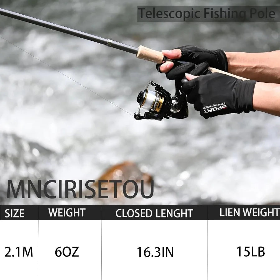 2PCS Carbon Fiber Fishing Pole Combo with 12+1, Shielded Bearings, Stainless Steel BB Spinning Reels