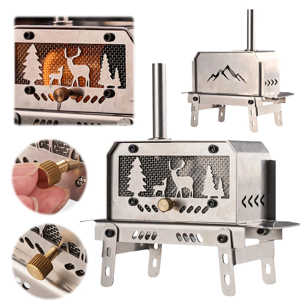 Outdoor Firewood Stove with Chimney, Wood Burning Stove Stainless Steel