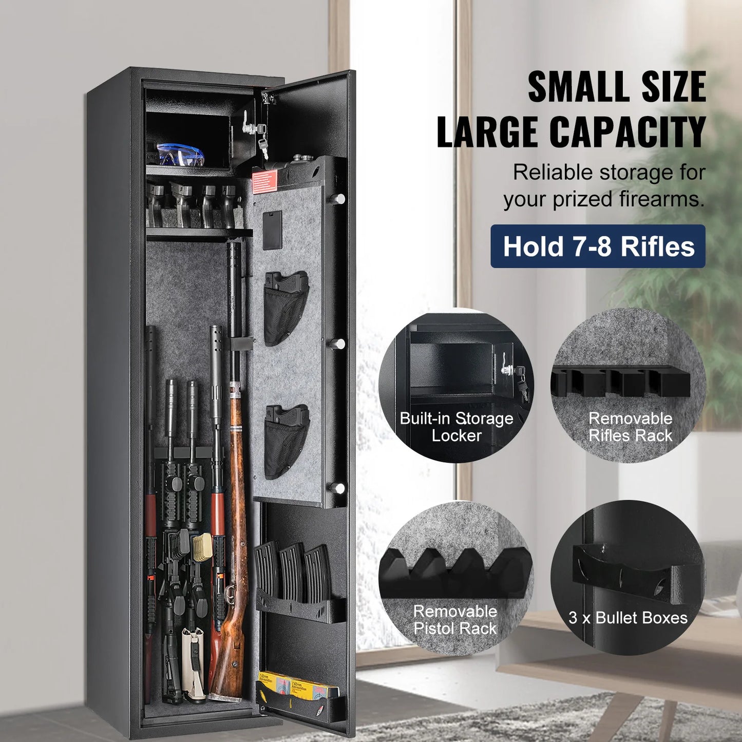 3-8 Rifles Gun Safe w/ Digital Keypad & Lock Gun Storage Cabinet with Removable Storage Shelf
