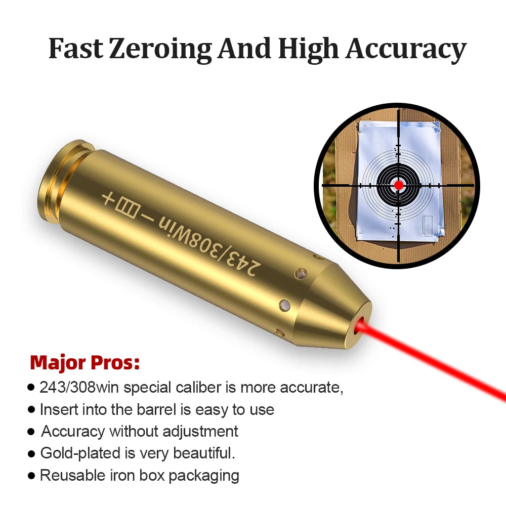 243/308WIN Optics Cartridge Red Dot Laser Brass Boresighter