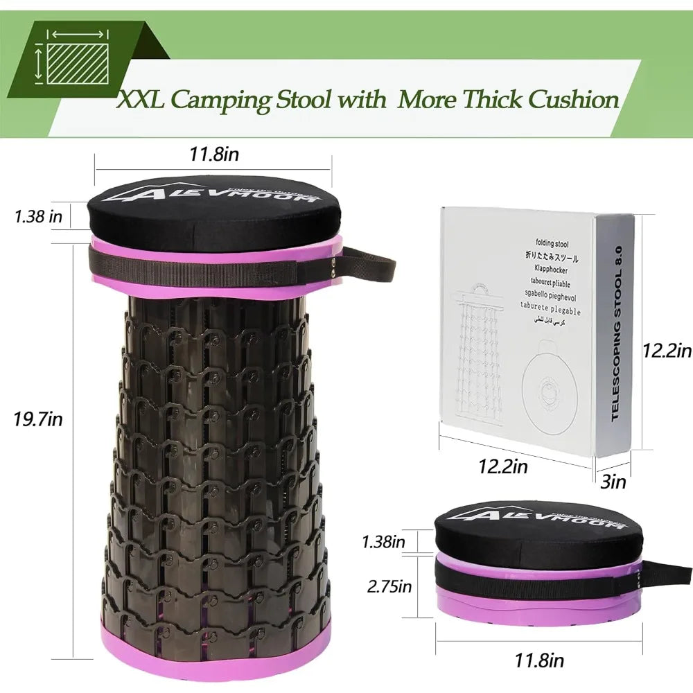 Upgraded XXL Collapsible Stool with Cushion 19.7", 1000lbs Max Weight