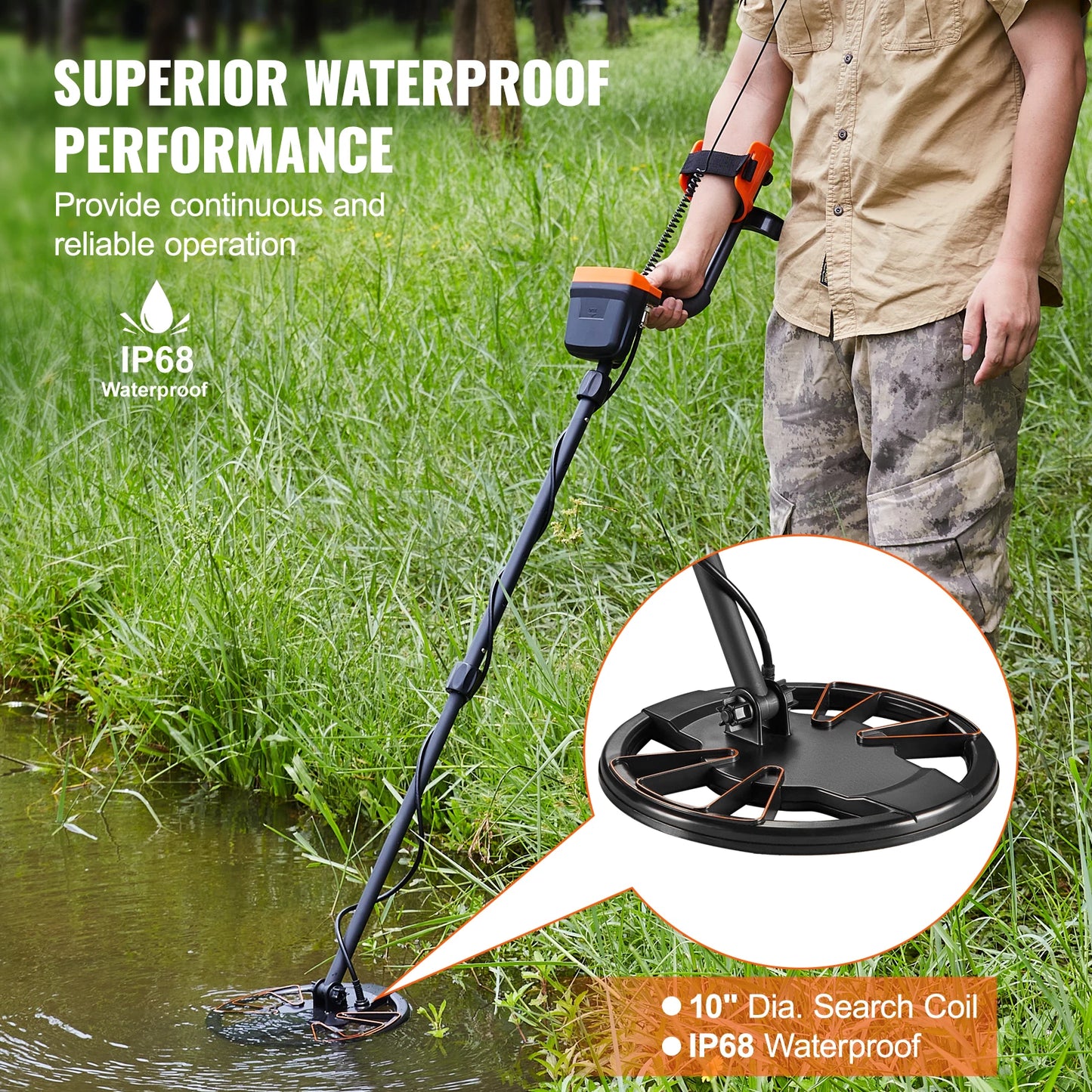 Metal Detector for Adults & Kids 10 Inch Waterproof Search Coil with LCD Display