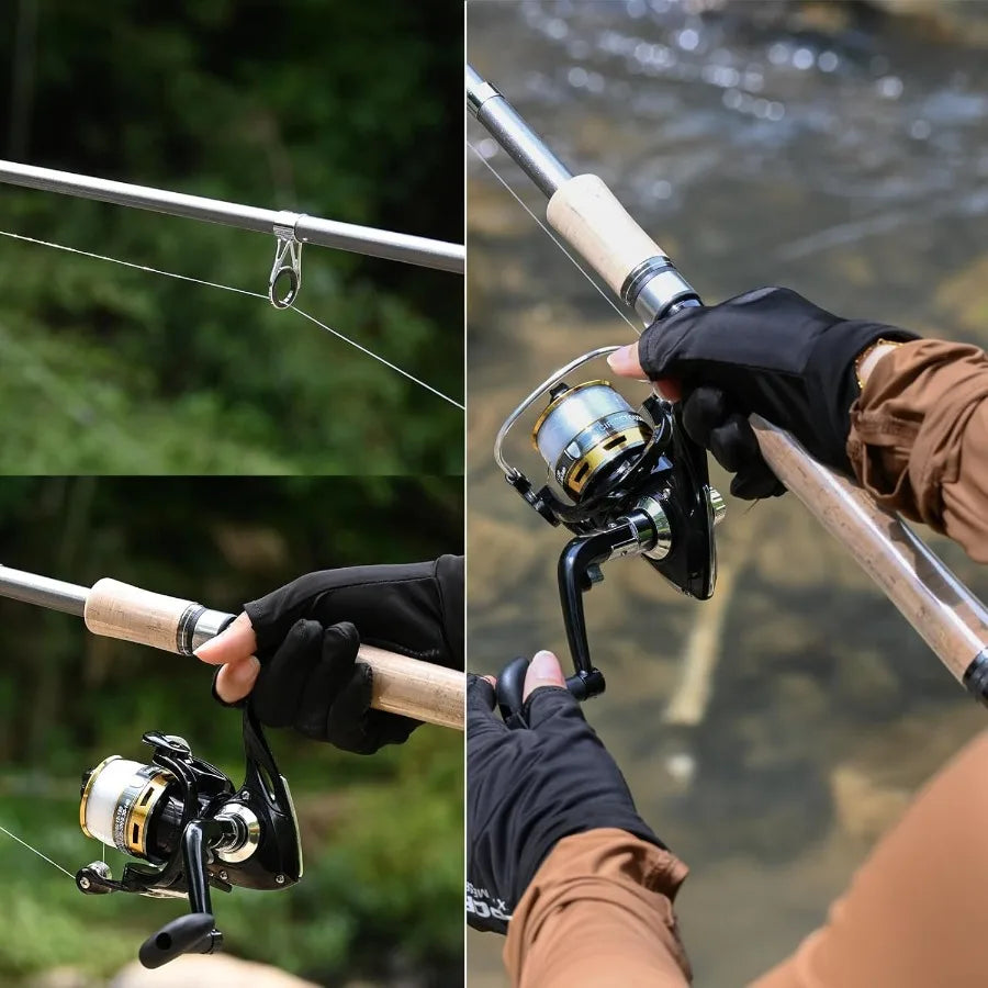 2PCS Carbon Fiber Fishing Pole Combo with 12+1, Shielded Bearings, Stainless Steel BB Spinning Reels