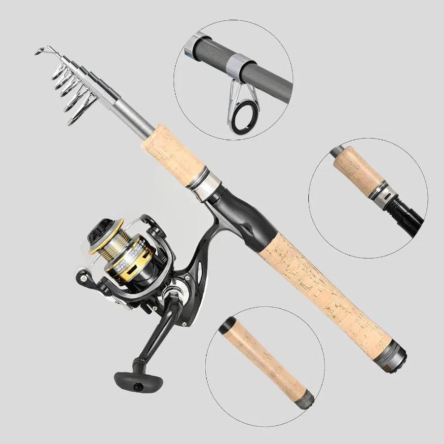 2PCS Carbon Fiber Fishing Pole Combo with 12+1, Shielded Bearings, Stainless Steel BB Spinning Reels