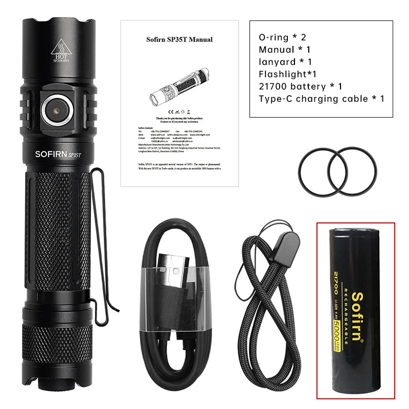 Tactical 21700 Flashlight Powerful LED Light USB C Rechargeable Torch