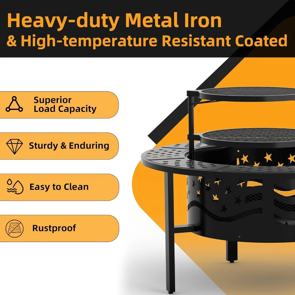 Outdoor Fire Pit - Heavy-Duty Metal Wood-Burning Fire Pit