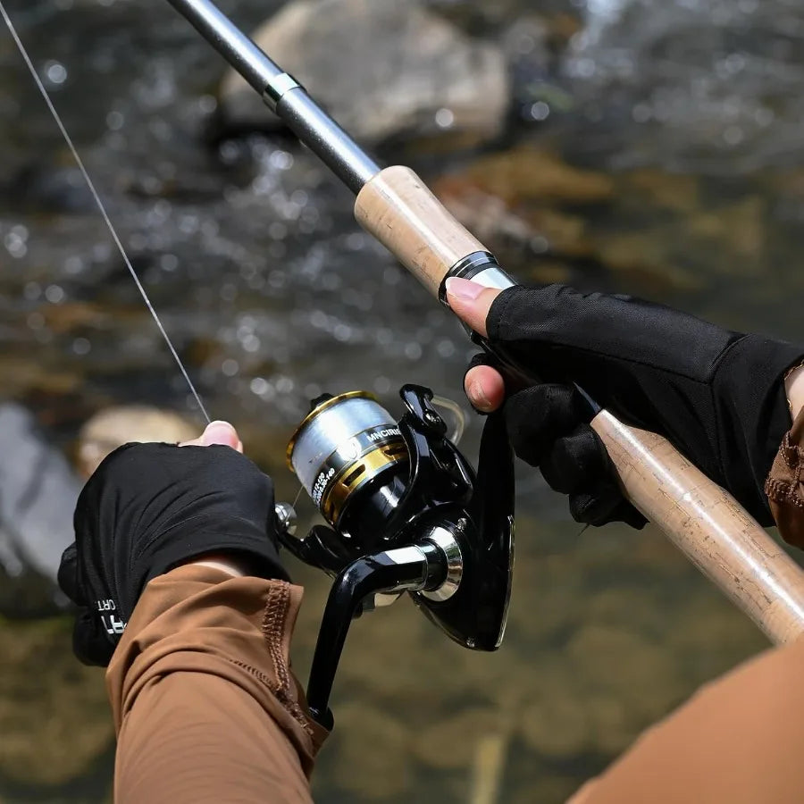 2PCS Carbon Fiber Fishing Pole Combo with 12+1, Shielded Bearings, Stainless Steel BB Spinning Reels