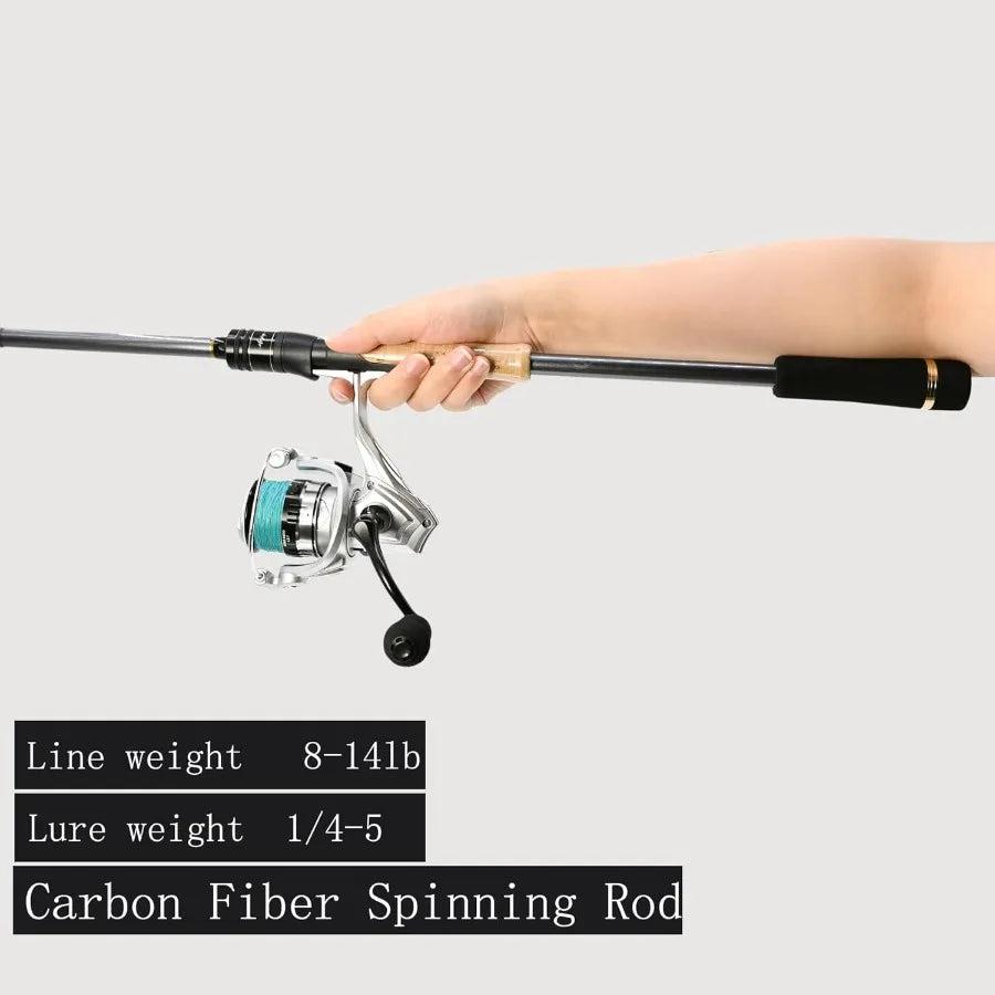 4Piece Carbon Fiber Spinning Rod and Reel Combo for Travel Fishing 7ft Lightweight with Carry Bag