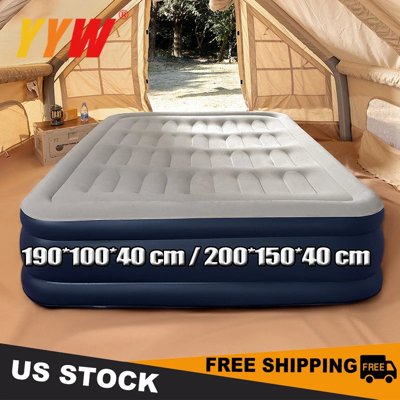 Foldable Inflatable Mattress Antileak Thicken Sleeping Bed Mat Soft Flocked