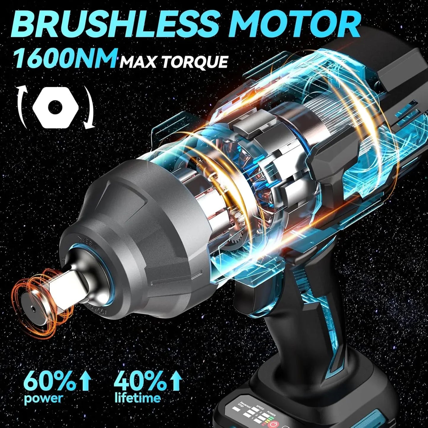 WH1000 Cordless Impact Wrench 1180Ft-lbs High Torque Impact Wrench