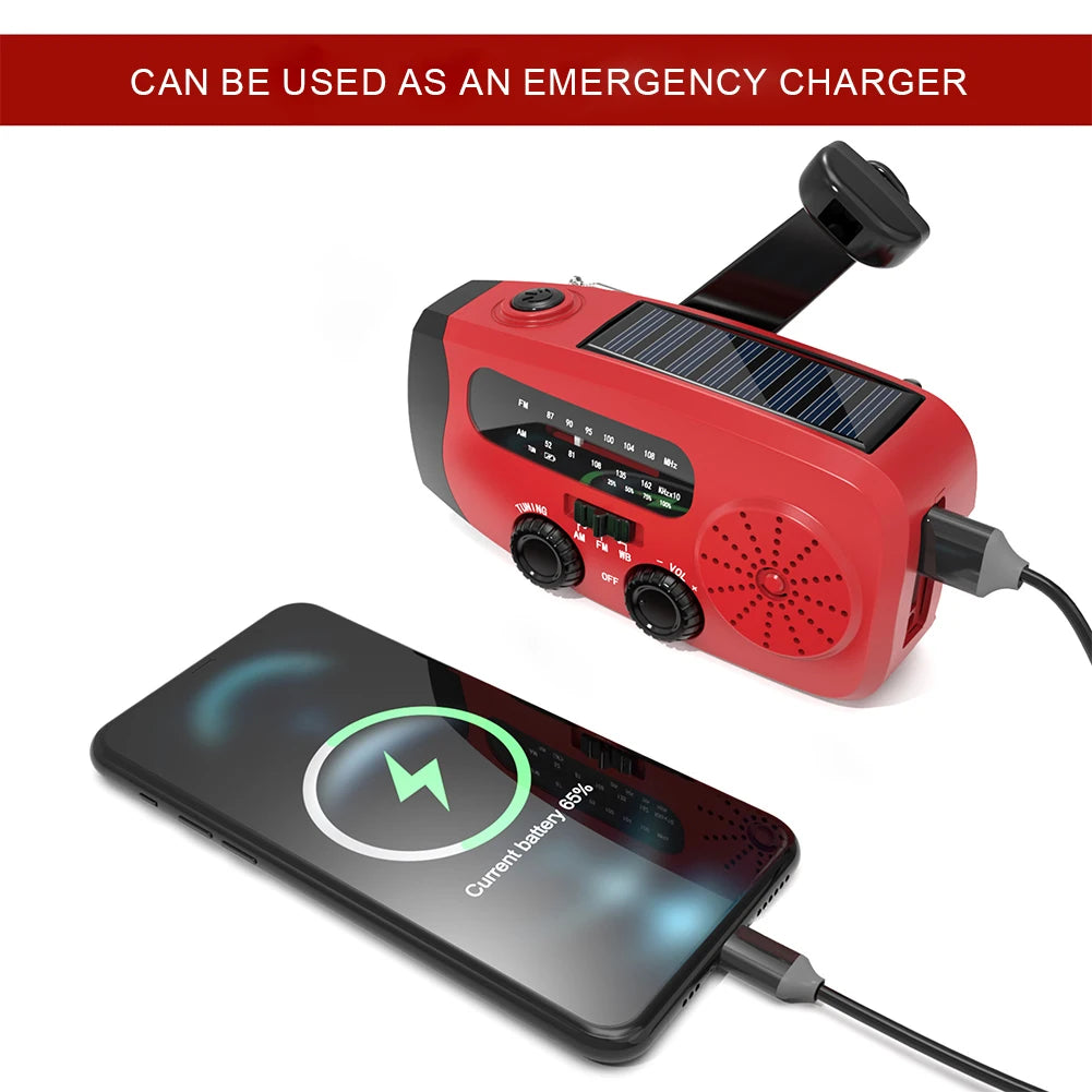 Portable Phone Charger with LED Lights Solar Hand Crank Radio