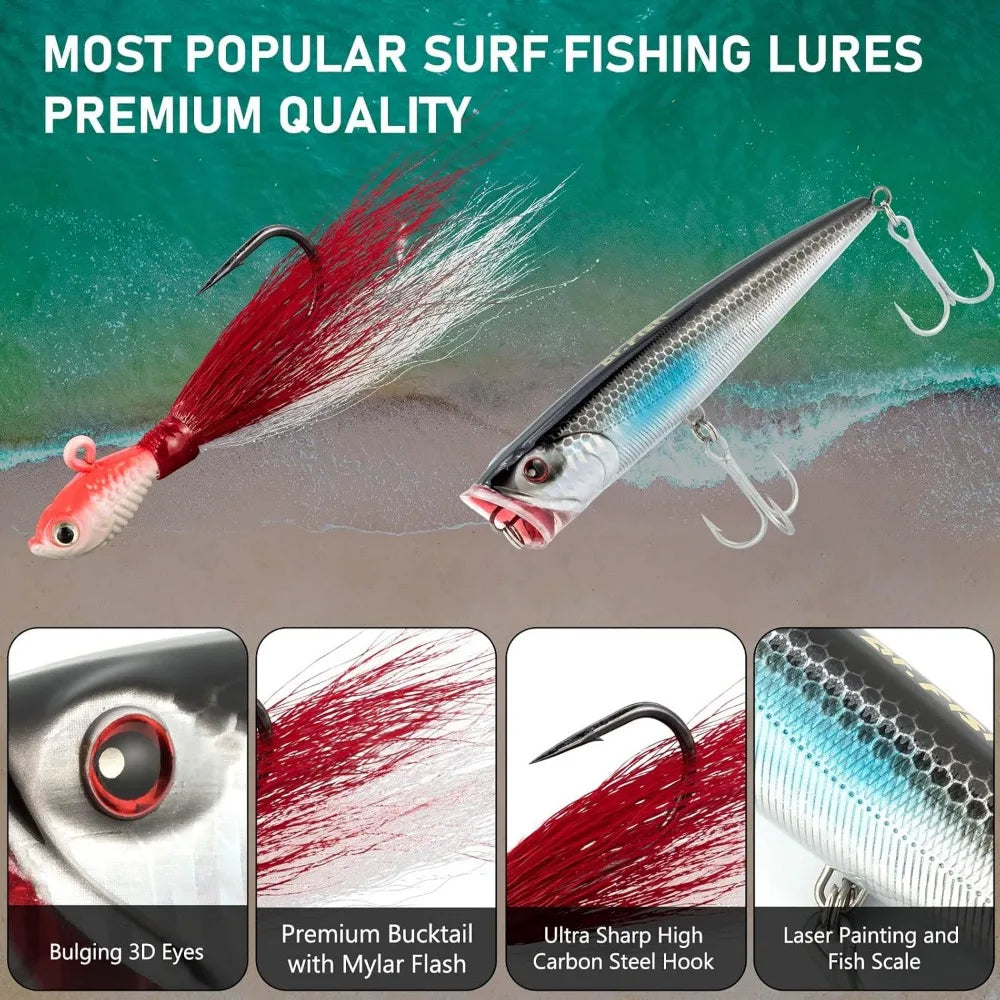 Surf rod and reel combination, saltwater fishing combination