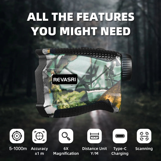 1000M Multi-Function Hunting Rangefinder, with Speed, Angle and Continuous Scan Functions, Designed for Outdoor Hunting