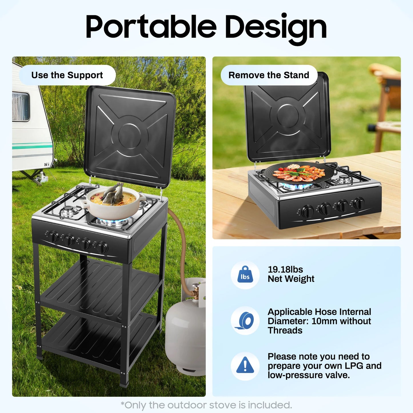 4 Burners Gas Stove, Removable Smokeless Barbecue Grill