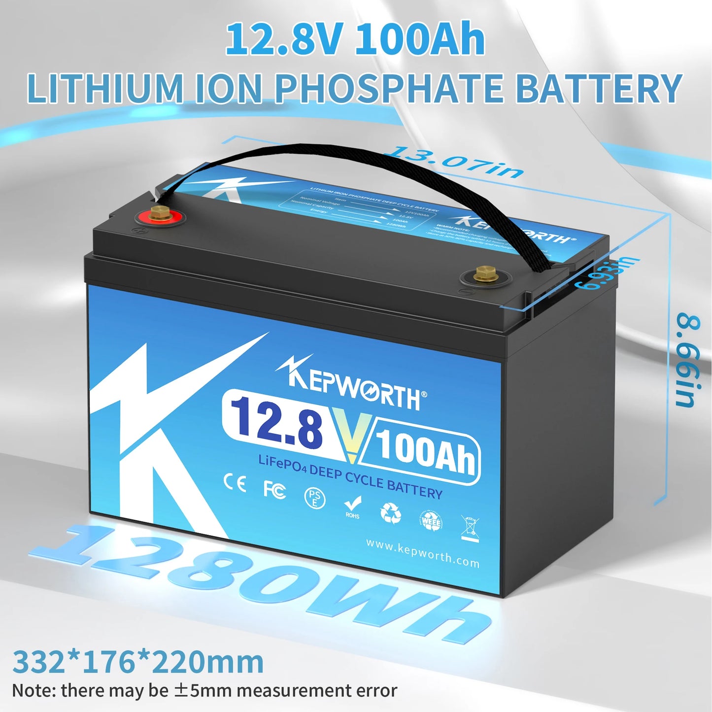 KEPWORTH 12V 100Ah LiFePO4 Battery Packs Grade A Cells Rechargeable For Outdoor / Home Storage