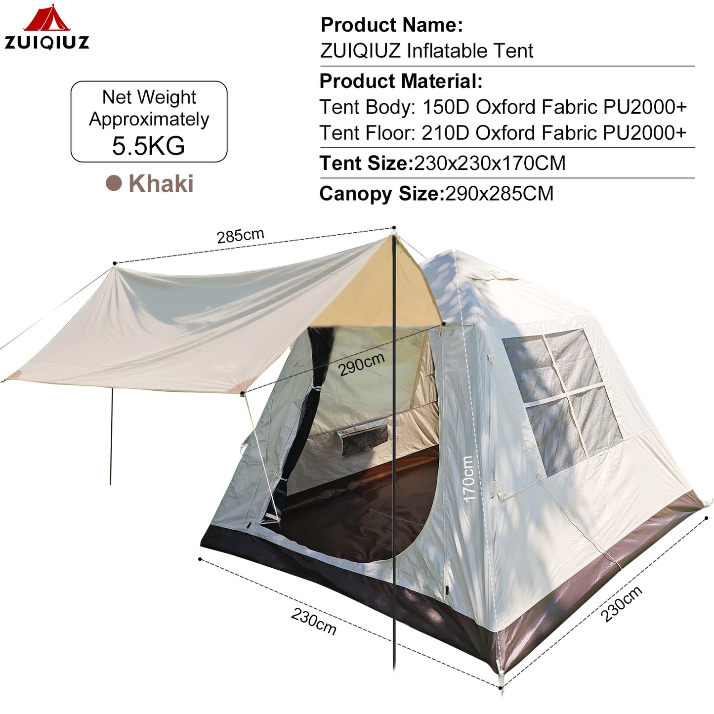 Inflatable Camping Tent, 3-6 Person