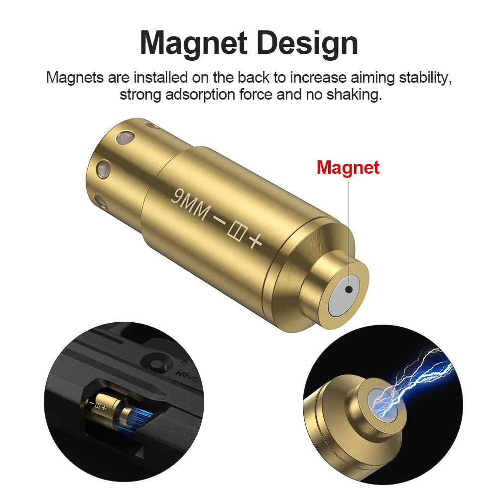 9MM Optics Cartridge Red Dot Laser Brass 9MM Boresighter