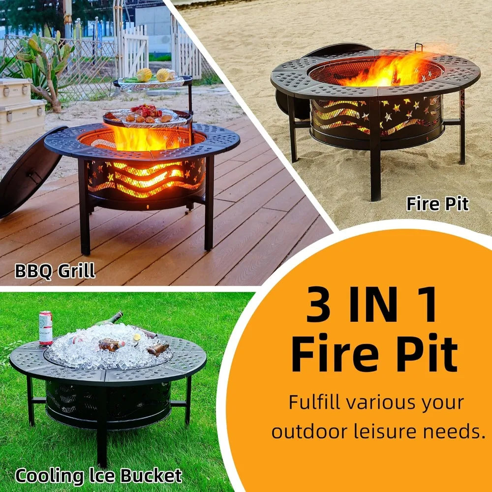 Outdoor Fire Pit - Heavy-Duty Metal Wood-Burning Fire Pit