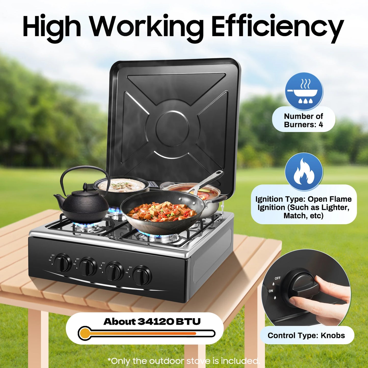4 Burners Gas Stove, Removable Smokeless Barbecue Grill