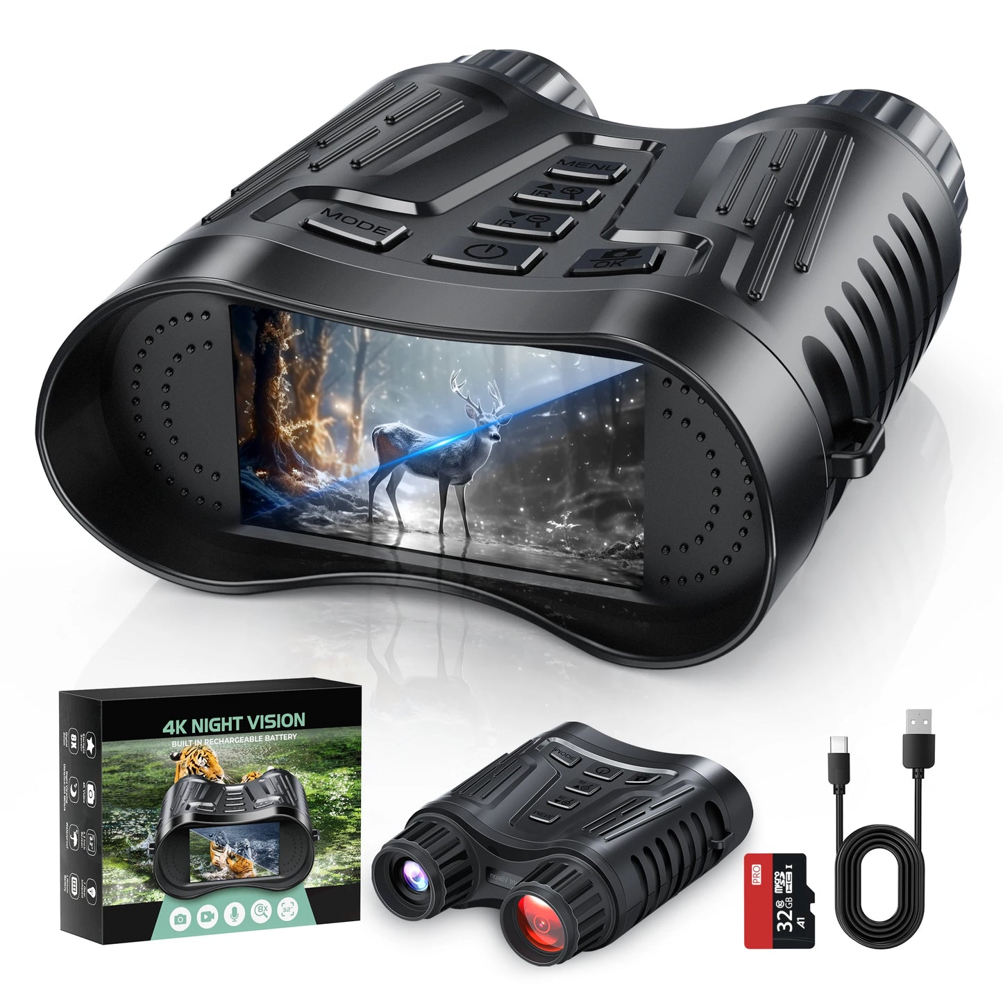 Rechargeable Night Vision Telescope 4K UHD Infrared Telescope Camera Binocular Telescope 8X Zoom