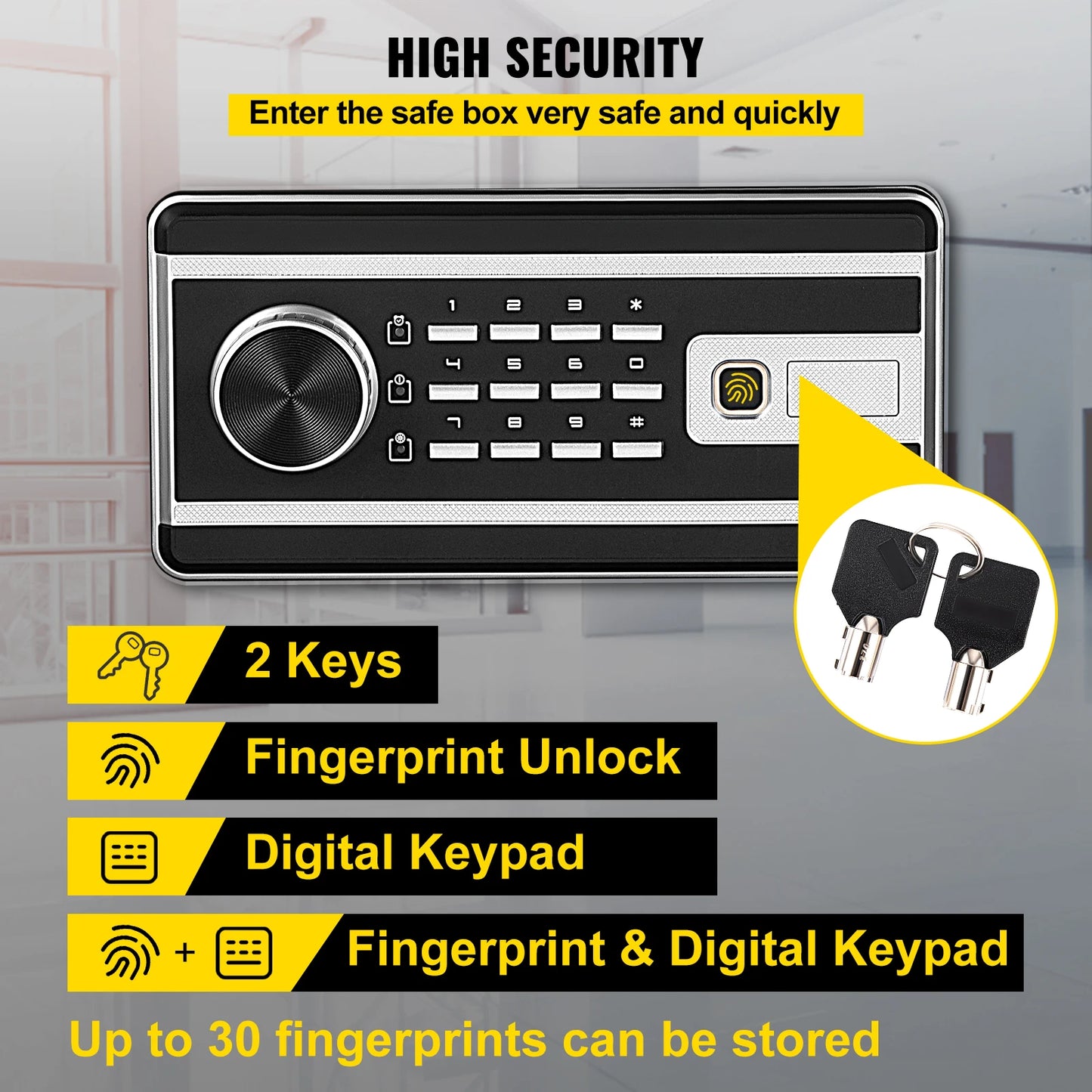 Fingerprint Locks Safe Deposit Box 0.8/1.7/2.1 Cubic Feet Digital Electronic Bank for Money, Guns