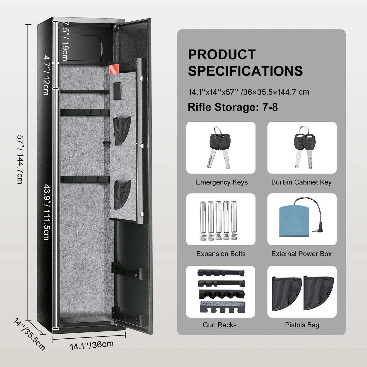 3-8 Rifles Gun Safe w/ Digital Keypad & Lock Gun Storage Cabinet with Removable Storage Shelf