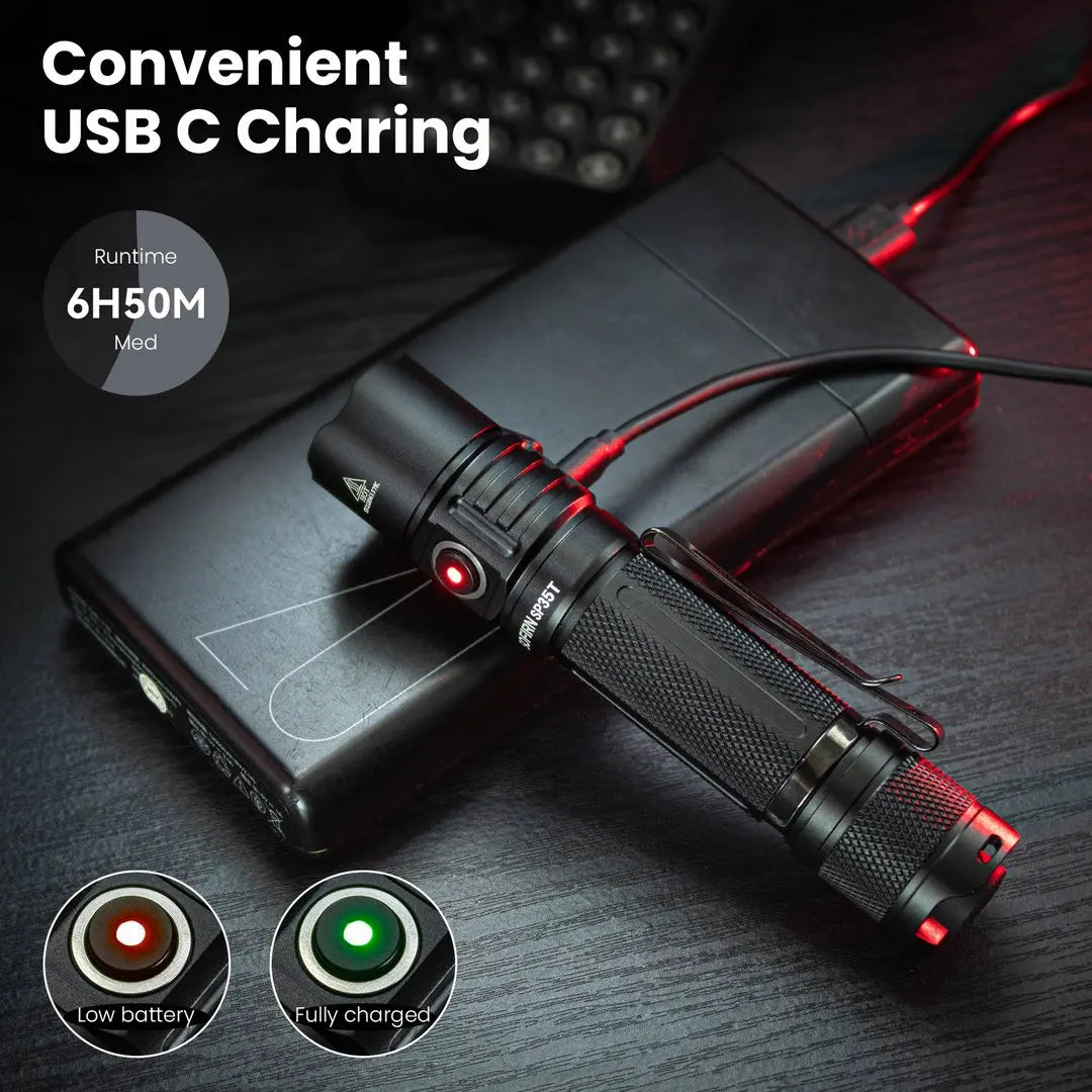 Tactical 21700 Flashlight Powerful LED Light USB C Rechargeable Torch
