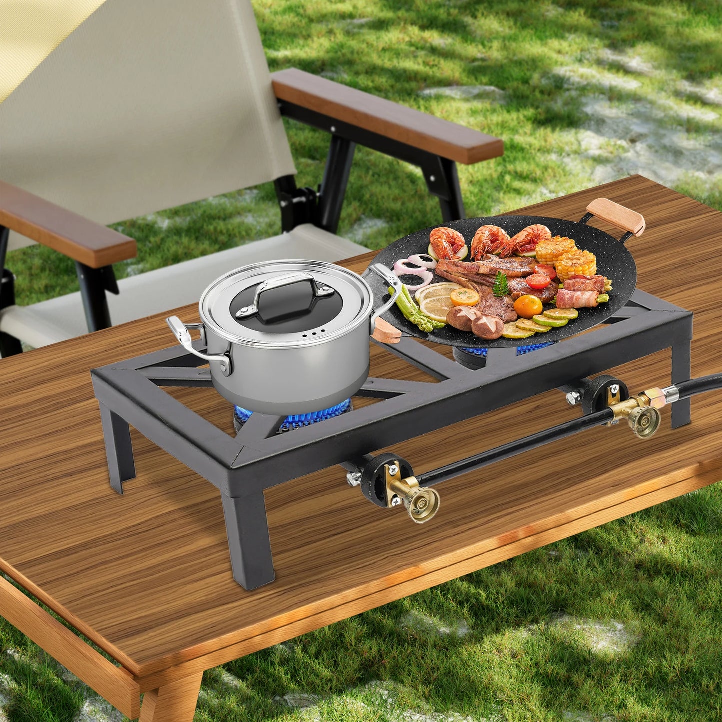 2 Burners Portable Gas Stove Camping Grill Propane Cooker