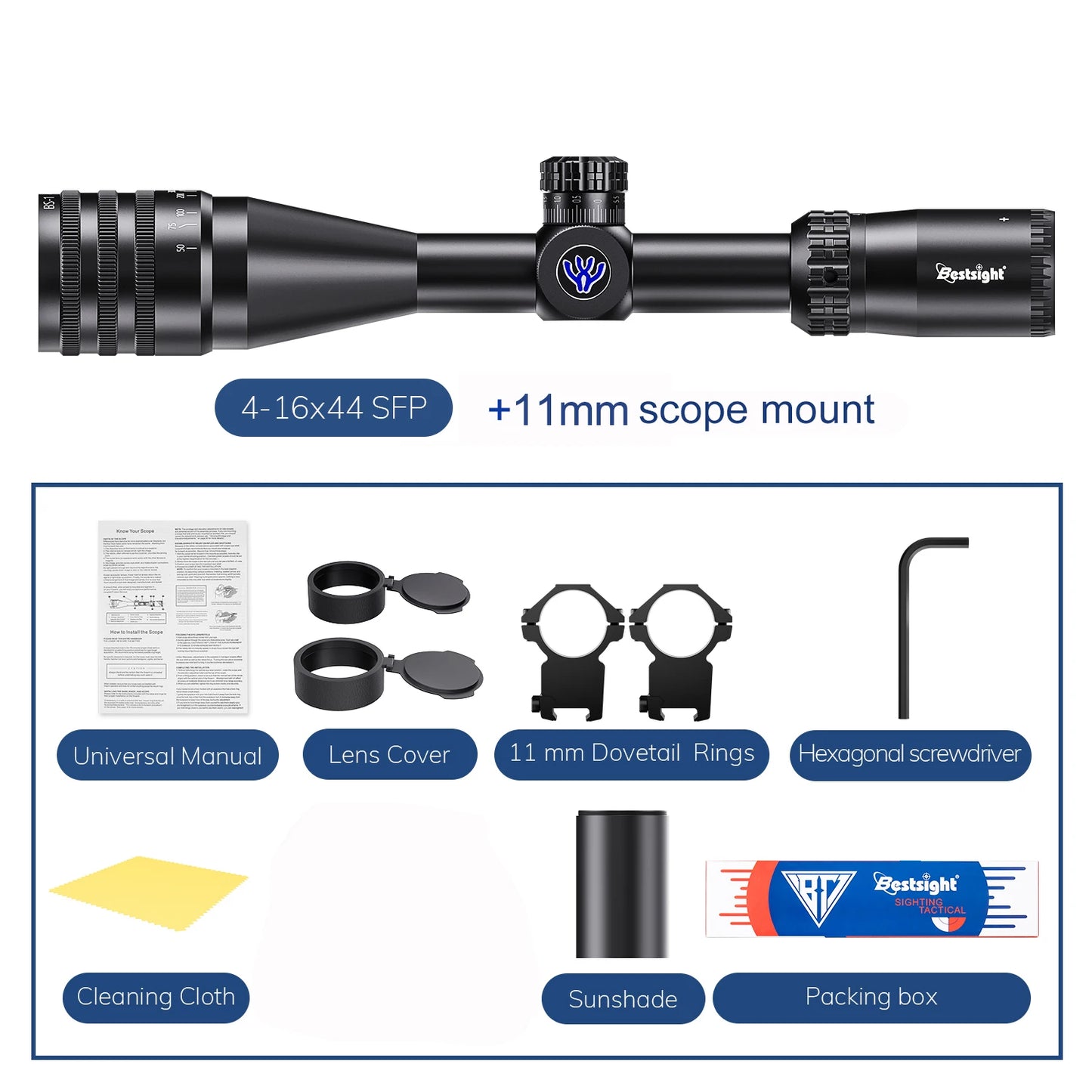 Tactical 4-16x44 AOE Riflescope, Hunting Scopes