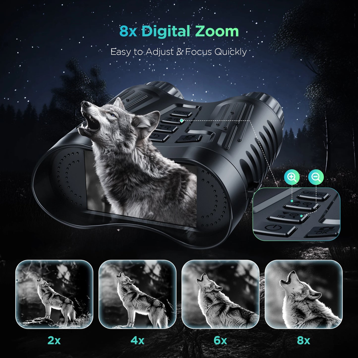 Rechargeable Night Vision Telescope 4K UHD Infrared Telescope Camera Binocular Telescope 8X Zoom