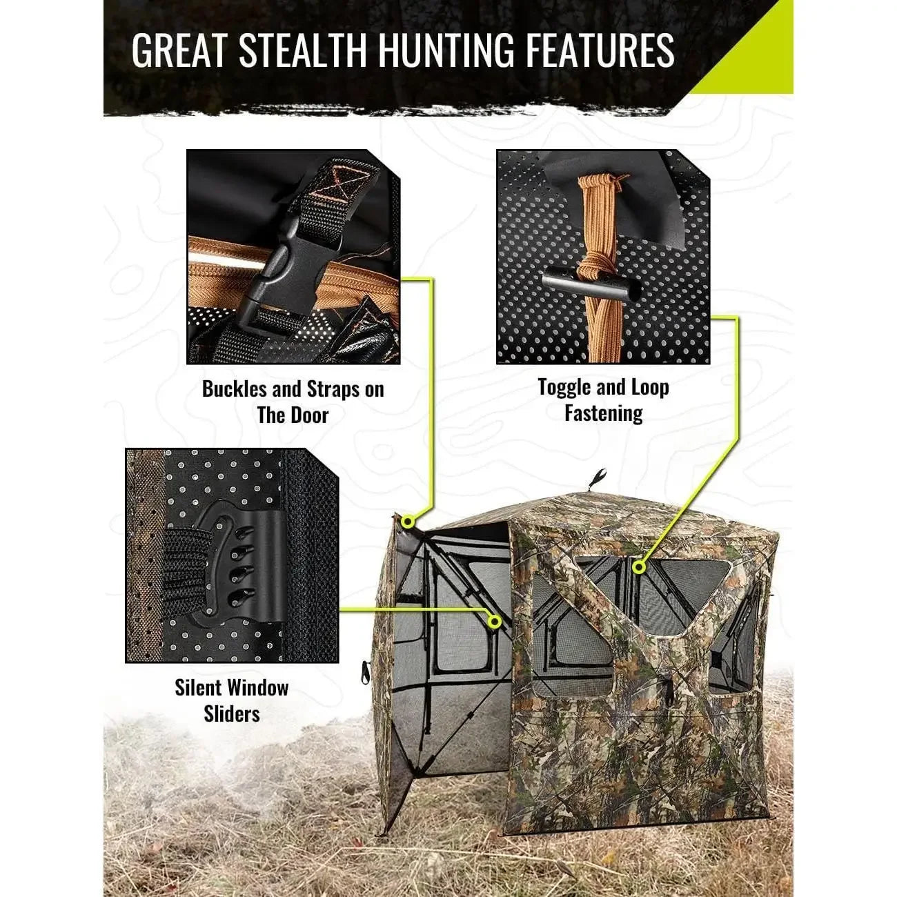 See Through Hunting Blind 360° Silent with Swing Door