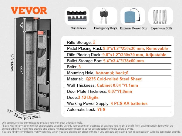 3-8 Rifles Gun Safe w/ Digital Keypad & Lock Gun Storage Cabinet with Removable Storage Shelf