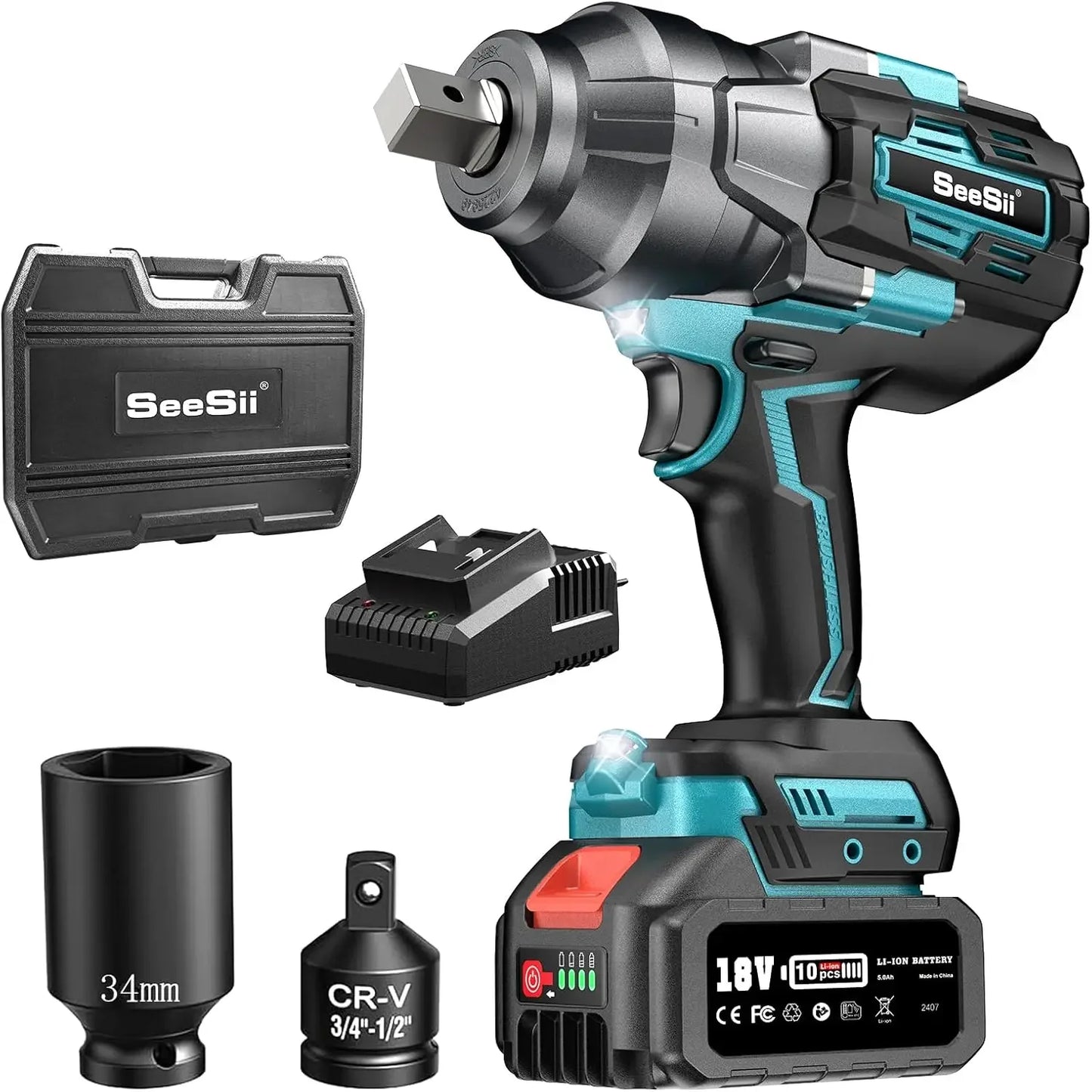 WH1000 Cordless Impact Wrench 1180Ft-lbs High Torque Impact Wrench