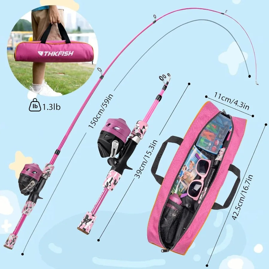 Telescopic Fishing Rod and Reel Combo Set with Lures Tackle Box Foldable Stool and Portable Bag
