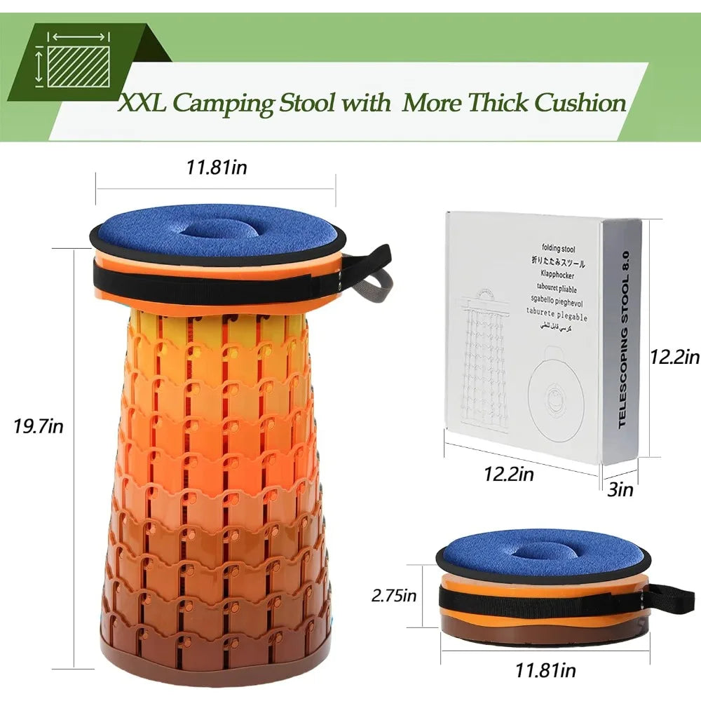 Upgraded XXL Collapsible Stool with Cushion, 19.7" Height Adjustable,  1000# cap.