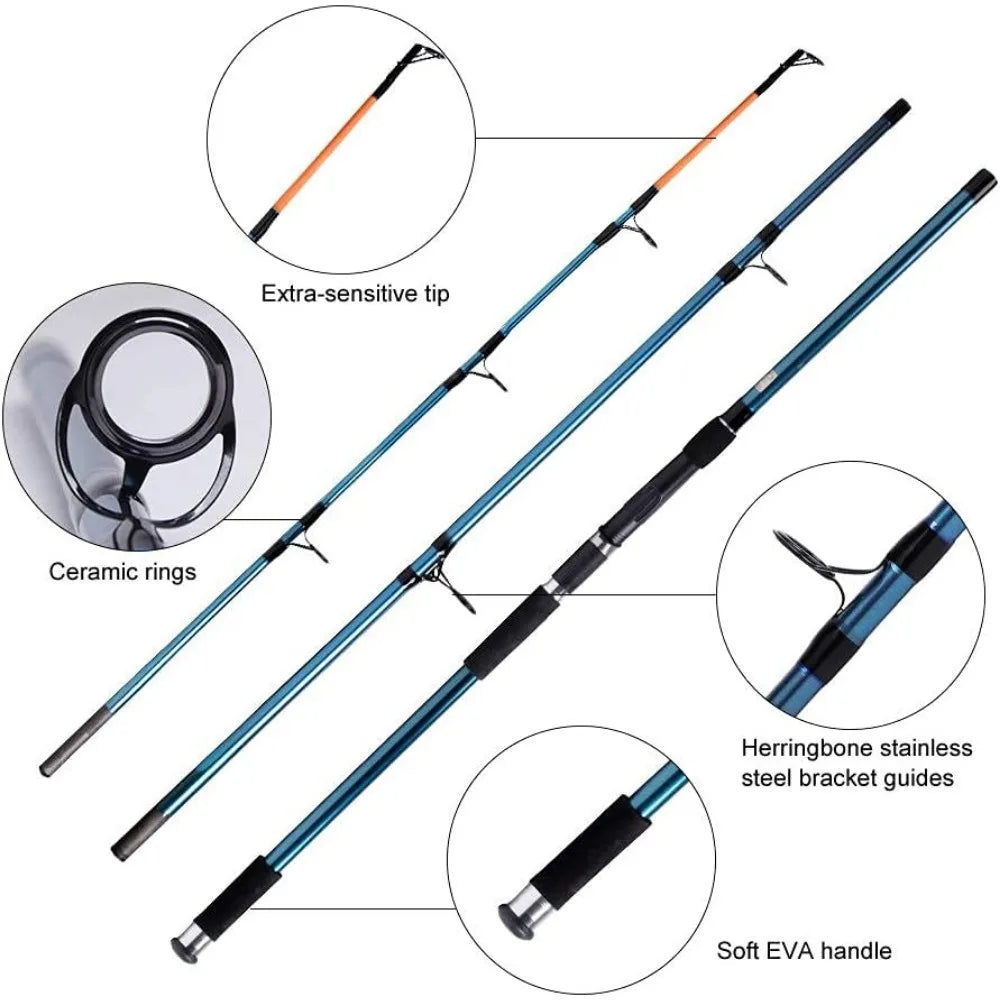 Surf rod and reel combination, saltwater fishing combination